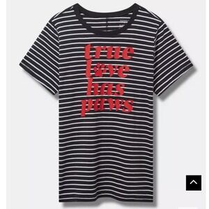 Torrid 1X T-Shirt Black White Stripe Love Paws Top‎ Dog Mom Cat Lady Gift NEW